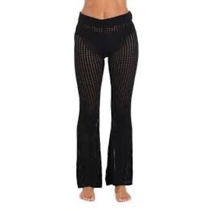 NWT‎ Sunshine 79 Resort Open Stitch Cover-Up Pants in Black Size Large